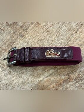 Vintage Lacoste Burgundy Elastic Leather-Trim Belt